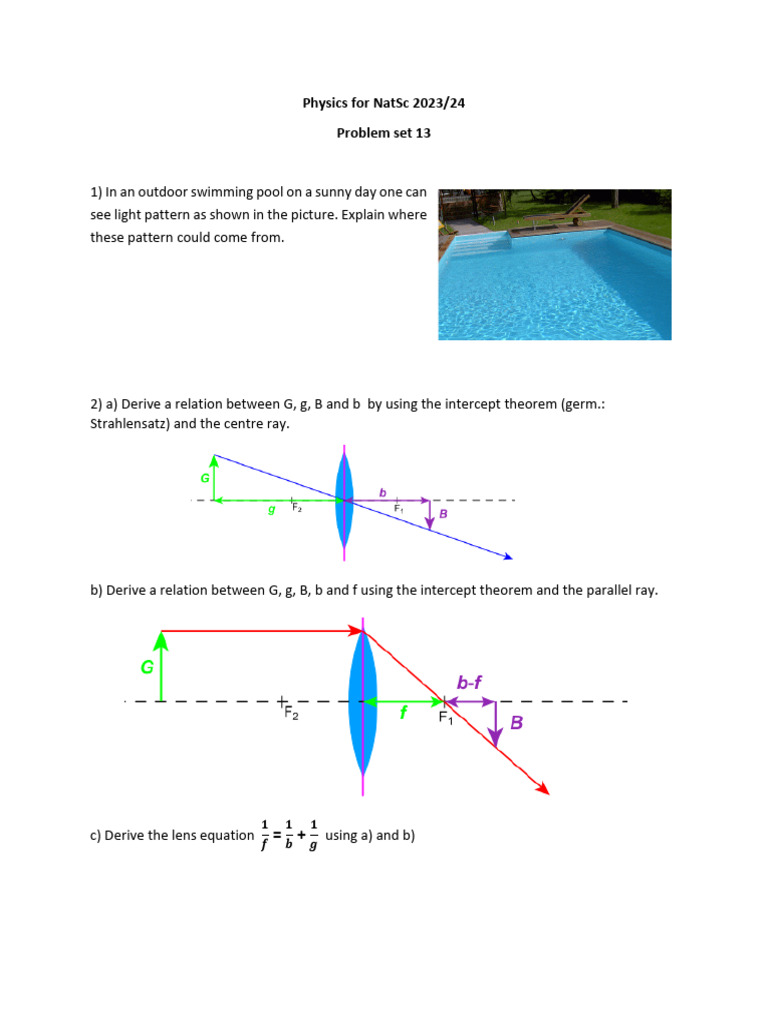 Physics Problem Set 13: Light Patterns & Lens Equations | PDF