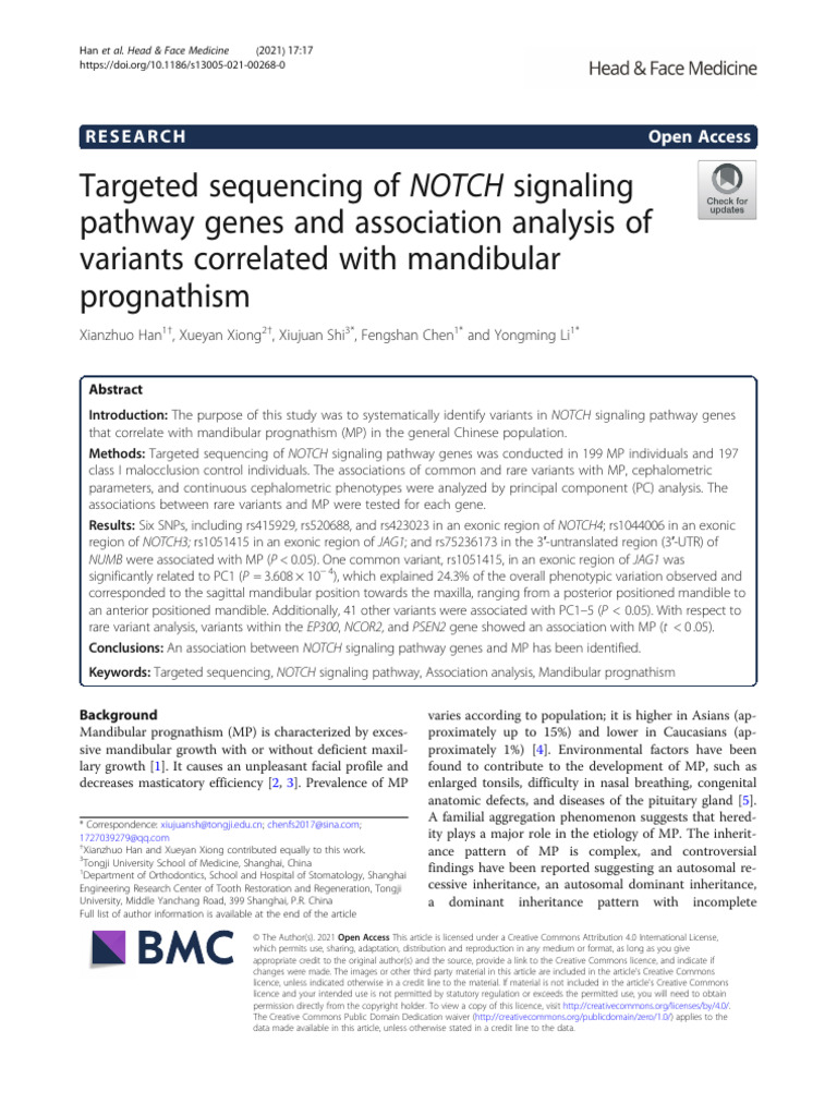 2021 Head Face Med-Targeted Sequencing of NOTCH Signaling Pathway Genes ...