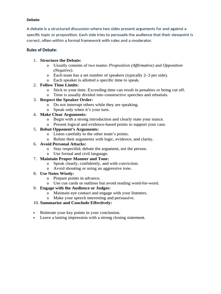 Essential Rules for Effective Debating | PDF