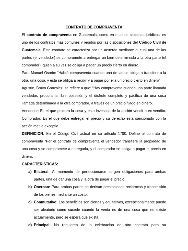 Contrato de Compraventa en Guatemala | PDF