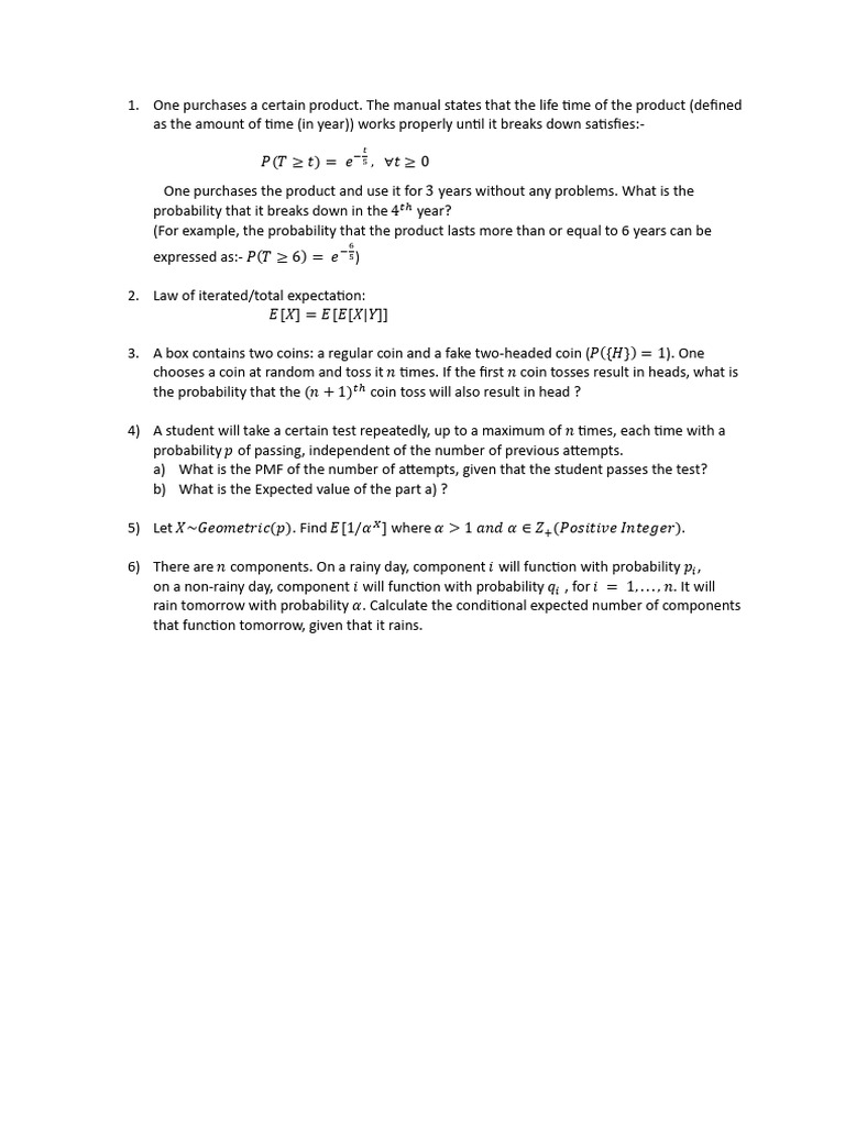 Probability and Expectation Problems | PDF