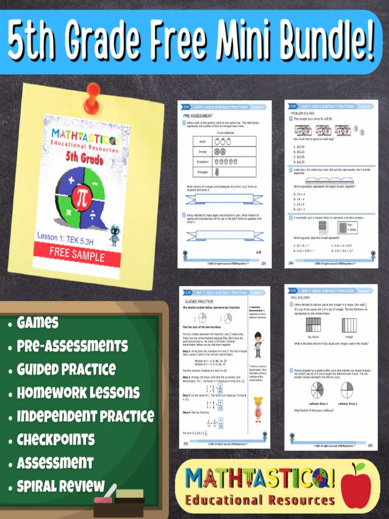 FREEBIEMathtastico5thGradeUnit7Lesson1AddandSubtractFractions 1 | PDF ...