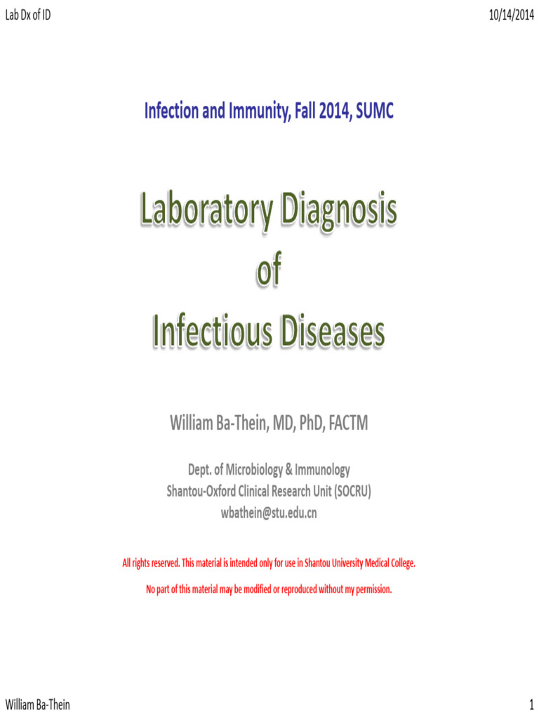 Laboratory Diagnosis of Infectious Diseases | PDF | Infection | Growth ...