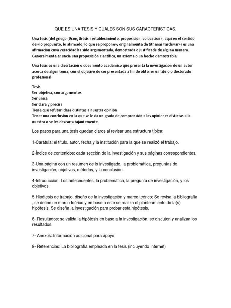 Que Es Una Tesis y Cuales Son Sus Caracteristicas