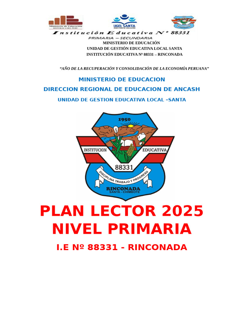 Plan Lector 2025 para Niños de Primaria | PDF | Comprensión lectora ...