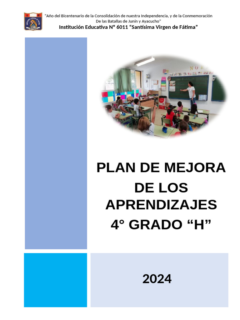 Plan de Mejora Educativa 4° Grado 2024 | PDF | Aprendizaje | Evaluación