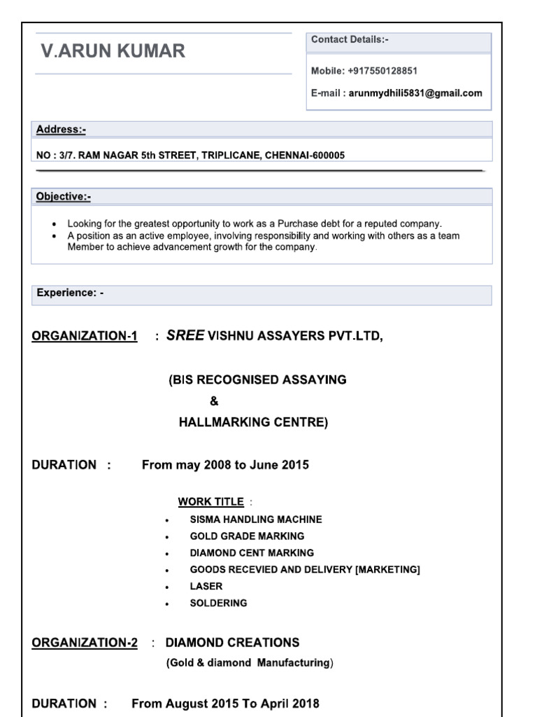 Arun Resume 1 | PDF