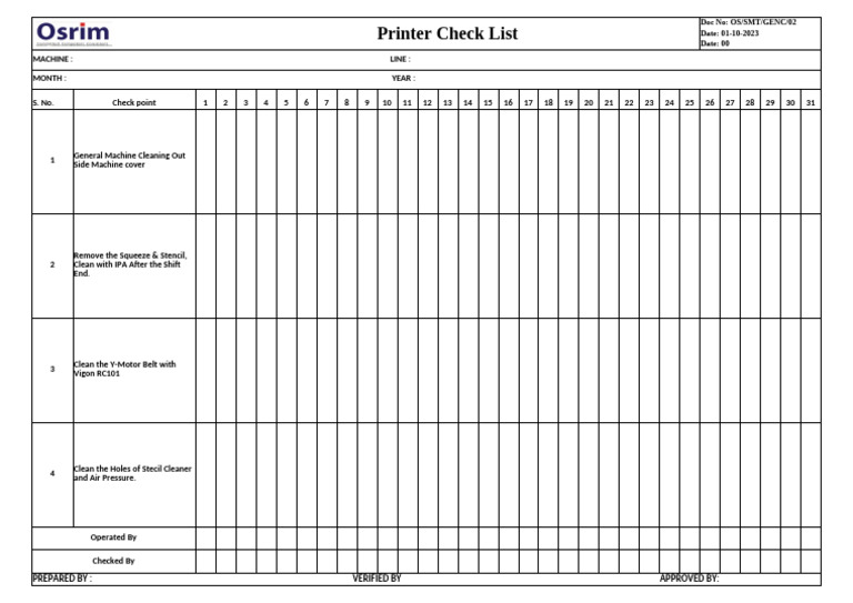 Printer Maintenance Checklist 2023 | PDF