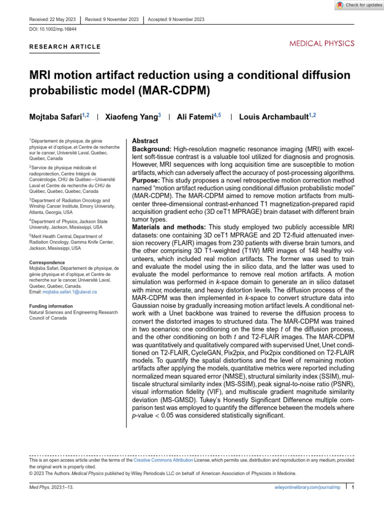 Medical Physics - 2023 - Safari - MRI Motion Artifact Reduction Using A ...