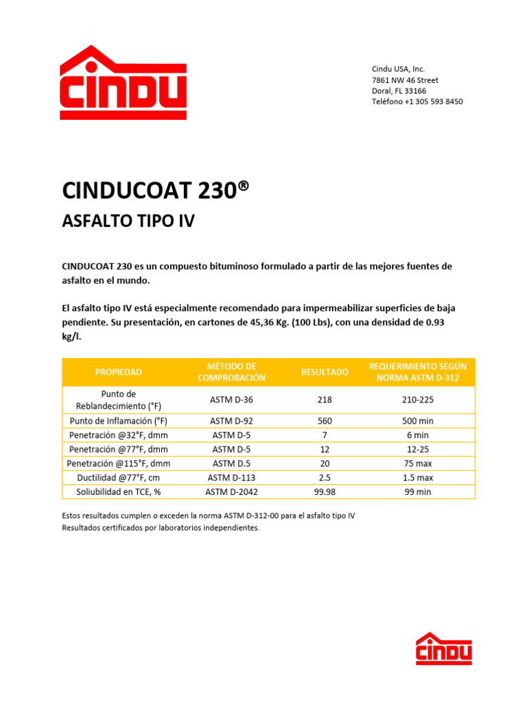 Cinducoat 230: Asfalto Tipo IV Certificado | PDF
