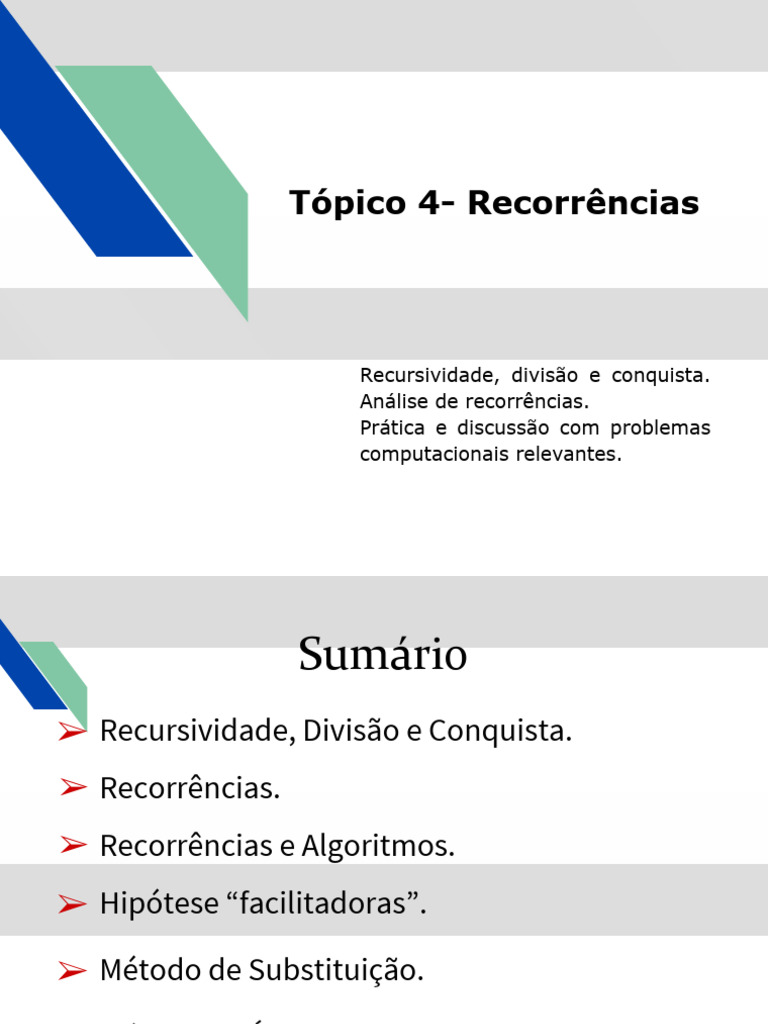 Recursividade e Análise de Recorrências | PDF | Recursão | Relação de ...