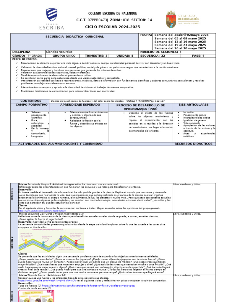 Planeación Integrado 28abril-30mayo 2025 | PDF | Fricción | México