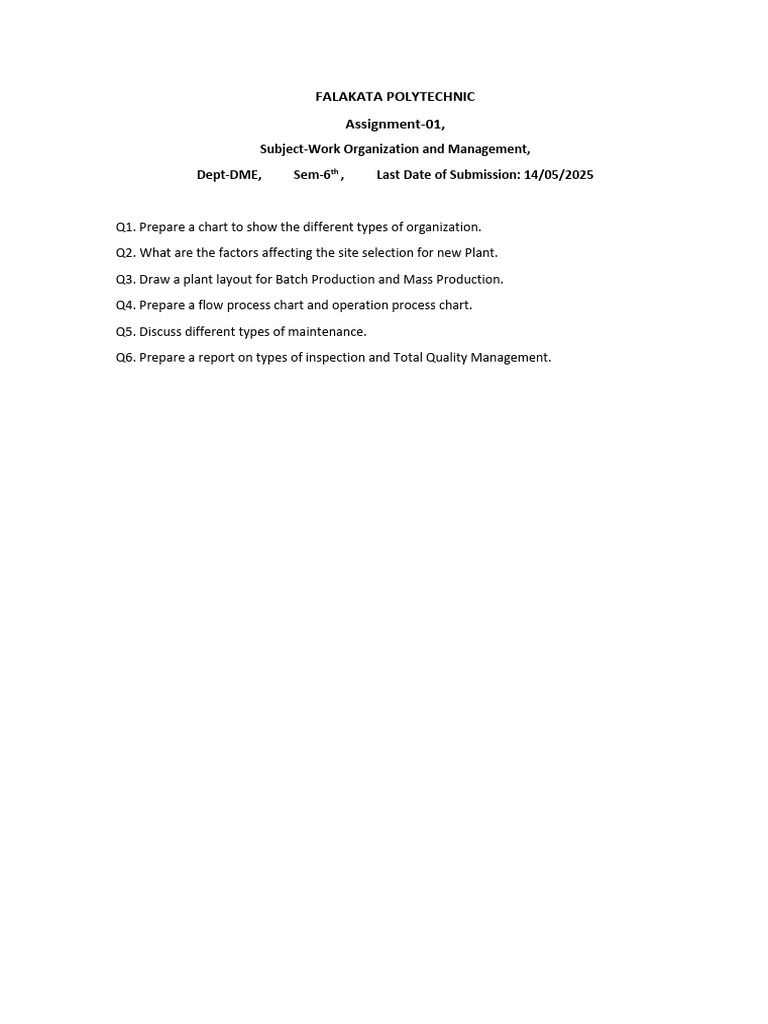 Work Assignment for Management Course | PDF