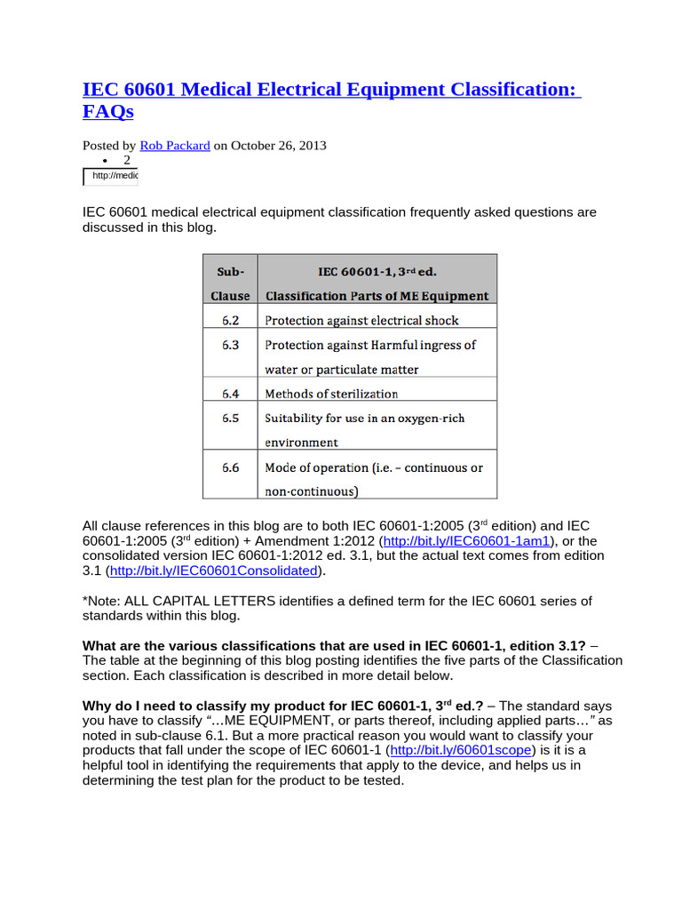 IEC 60601 Medical Equipment Classifications | PDF | Sterilization ...