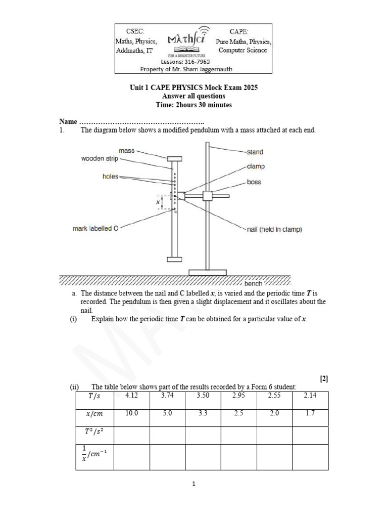 CAPE Physics Mock Exam 2025 | PDF | Waves | Oscillation