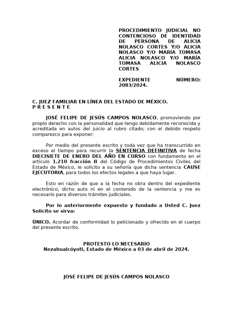 CAUSE EJECUTORIA Sentencia Identidad | PDF