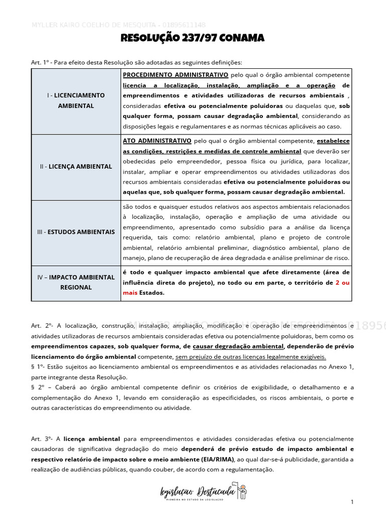 Licenciamento Ambiental: Resolução CONAMA 237/97 | PDF | Declaração de ...