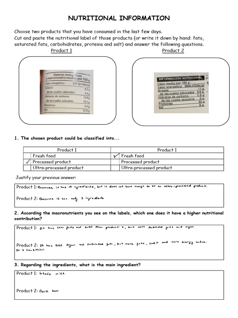 Nutritional Information: 1. The Chosen Product Could Be Classified Into ...