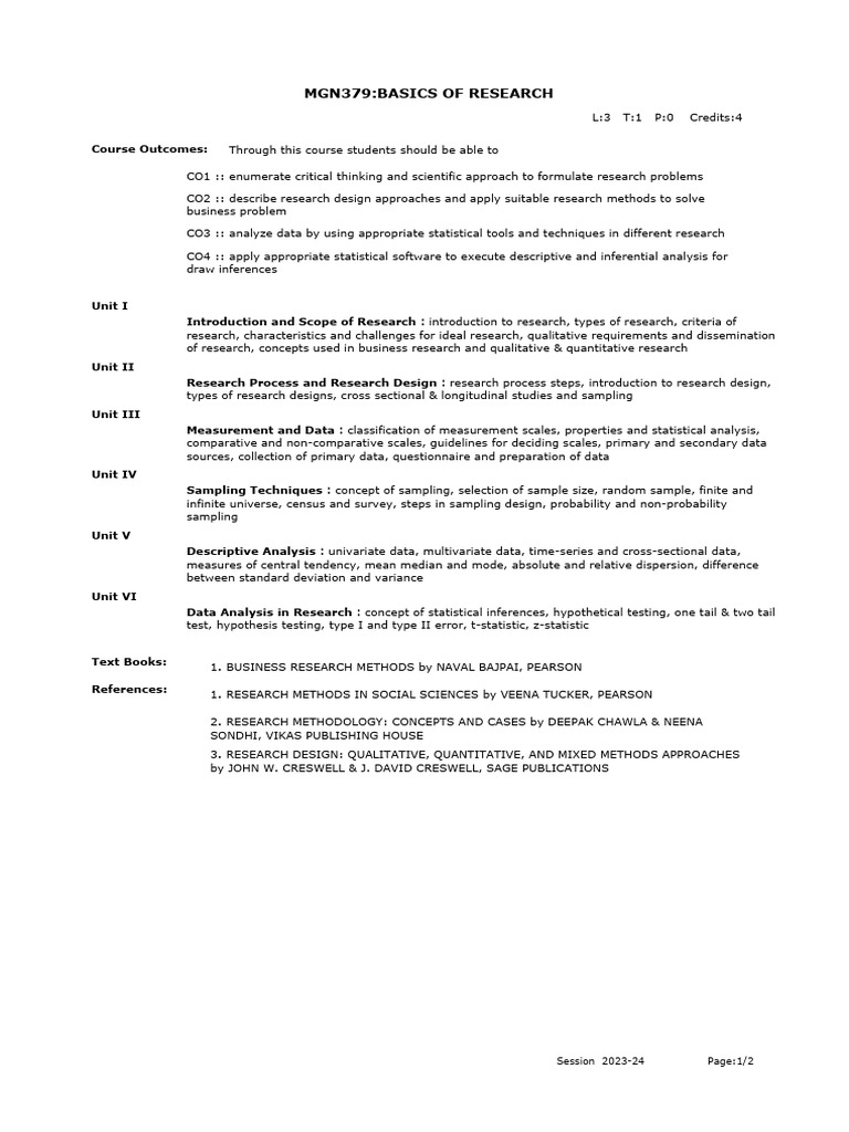 MGN379 - Basics of Research | PDF | Statistics | Sampling (Statistics)