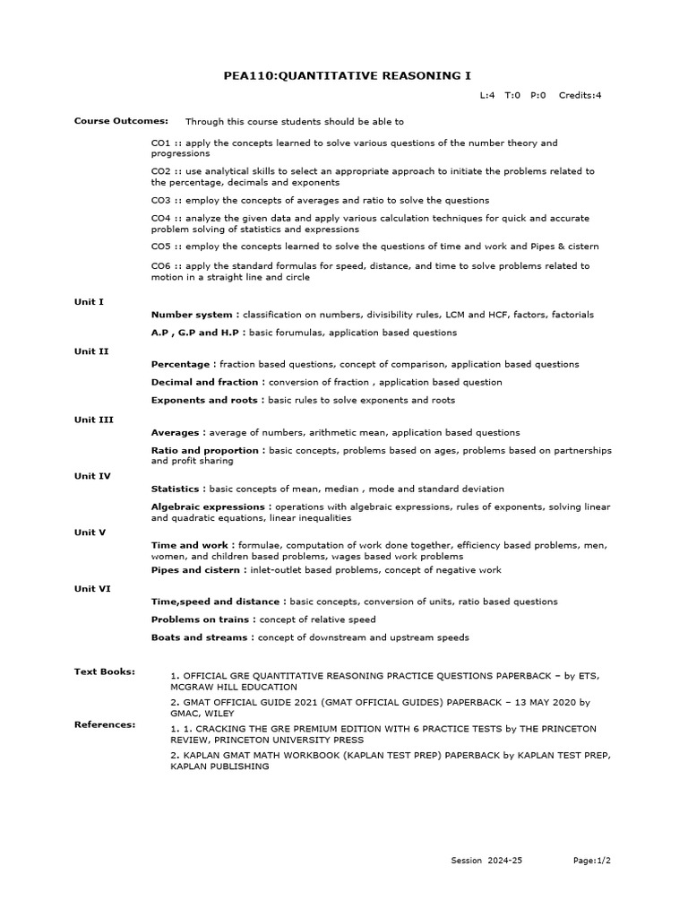 Quantitative Reasoning I Course Overview | PDF | Graduate Management ...