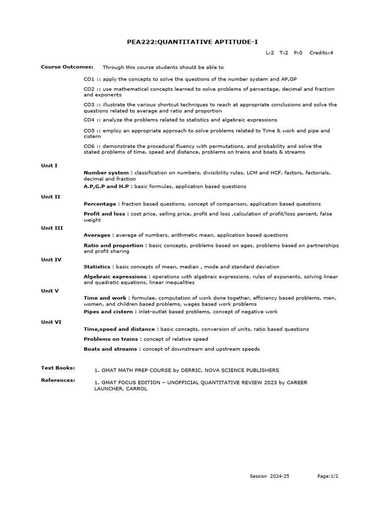 Quantitative Aptitude Course Overview | PDF | Numbers | Statistics