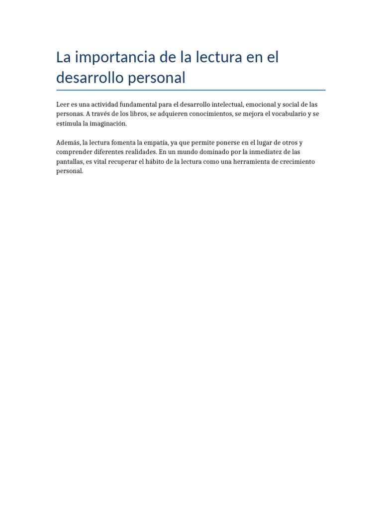 La Importancia de La Lectura en El Desarrollo Personal | PDF