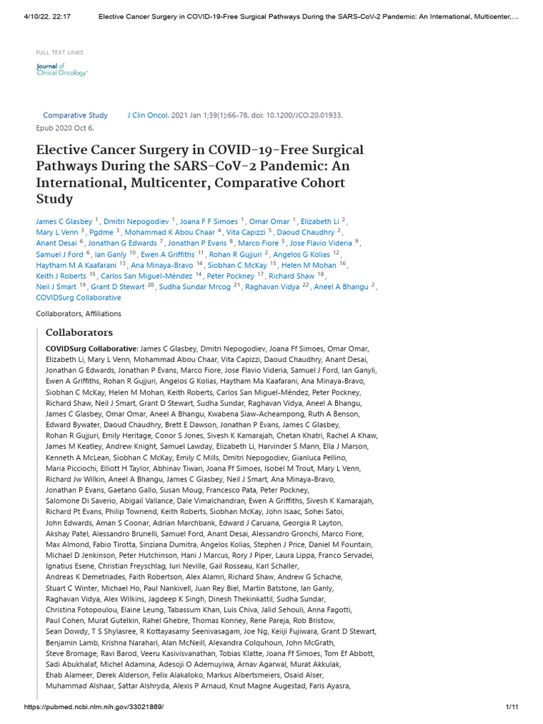 Elective Cancer Surgery in Covid-19-Free Surgical Pathways During The ...