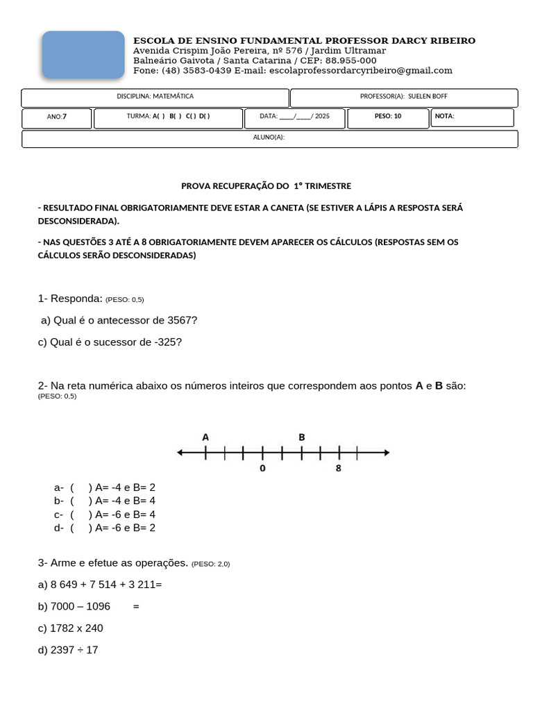 Oposto e Sucessor de Números Inteiros | PDF
