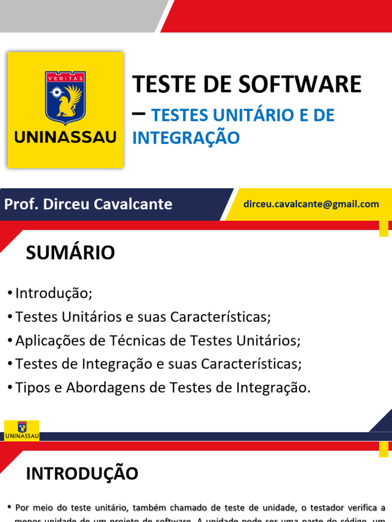 Testes Unitários e de Integração | PDF | Testes de software | Teste de ...