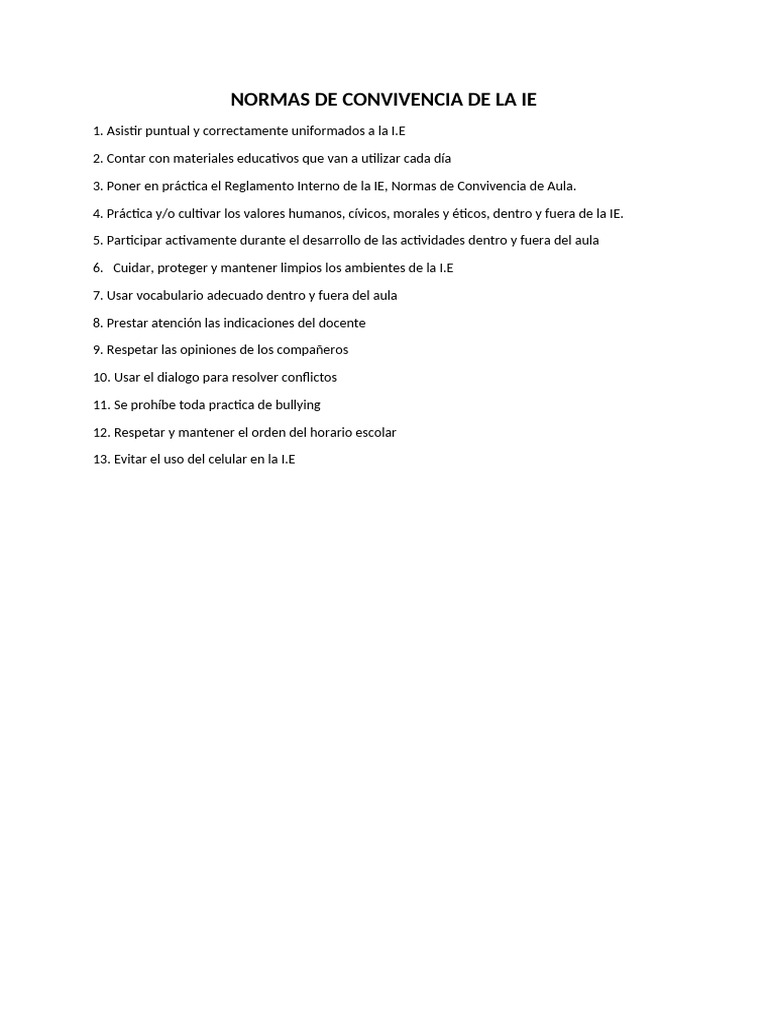 Normas de Convivencia de La Ie | PDF