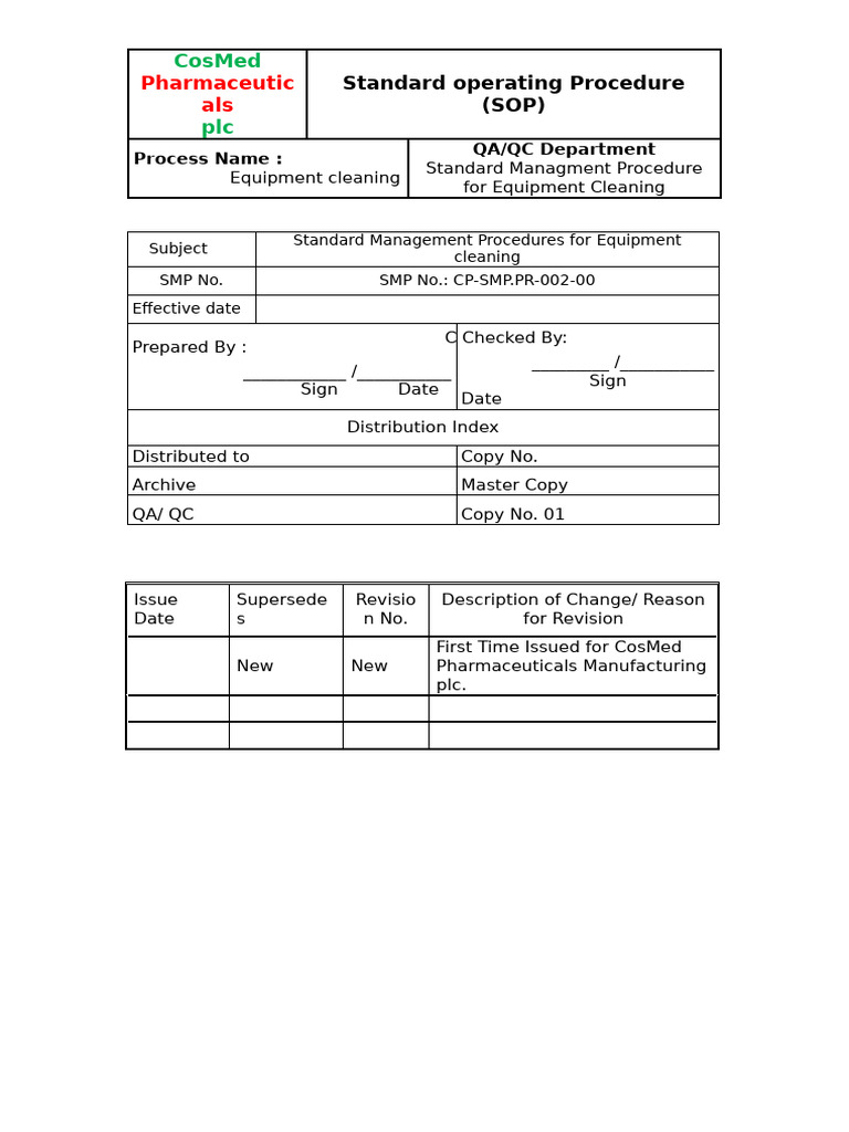 SMP No - CP-SMP - PR-002-00 Lost | PDF