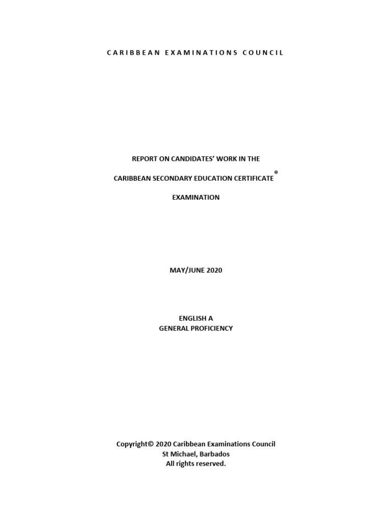 RPT2020 CSECMay June English ASubject Report | PDF | Poetry | Thought