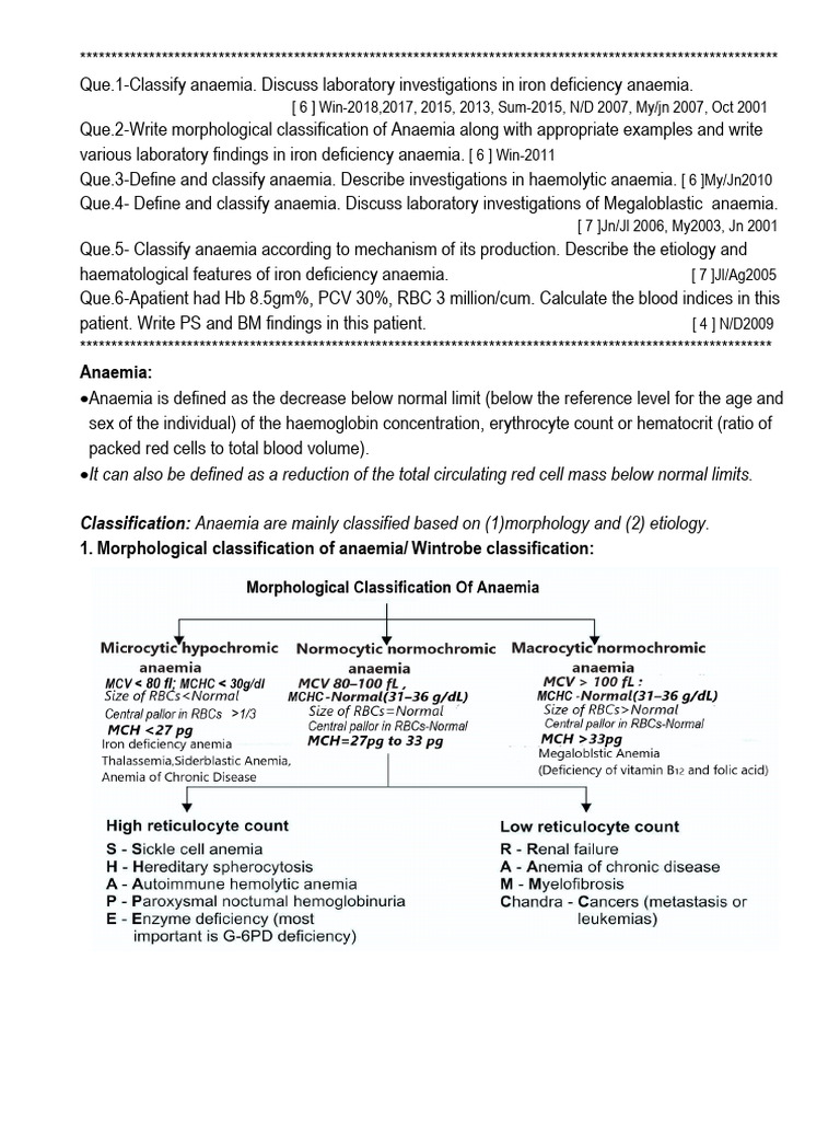 Anaemia Classification and Iron Deficiency Tests | PDF | Anemia ...