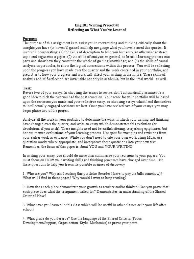 Writing Reflection for Students | PDF | Essays | Critical Thinking