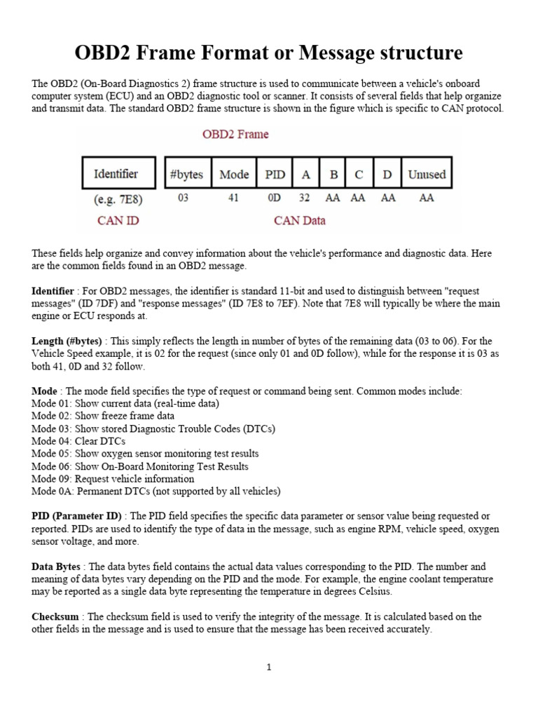 OBD2 Frame Format or Message Structure | PDF | Computing