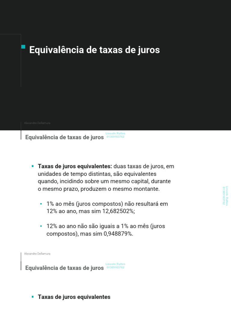 Taxas de Juros Equivalentes e Cálculos | PDF | Juros | Economia financeira