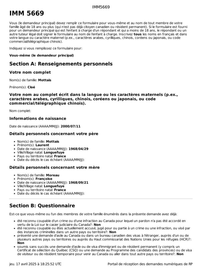Guide du formulaire IMM 5669 en français | PDF | Crimes | Crime et violence