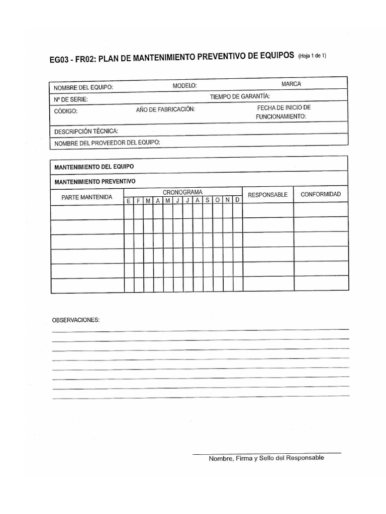 Eg03 FR02 Plan de Mantenimiento Preventivo de Equipos | PDF