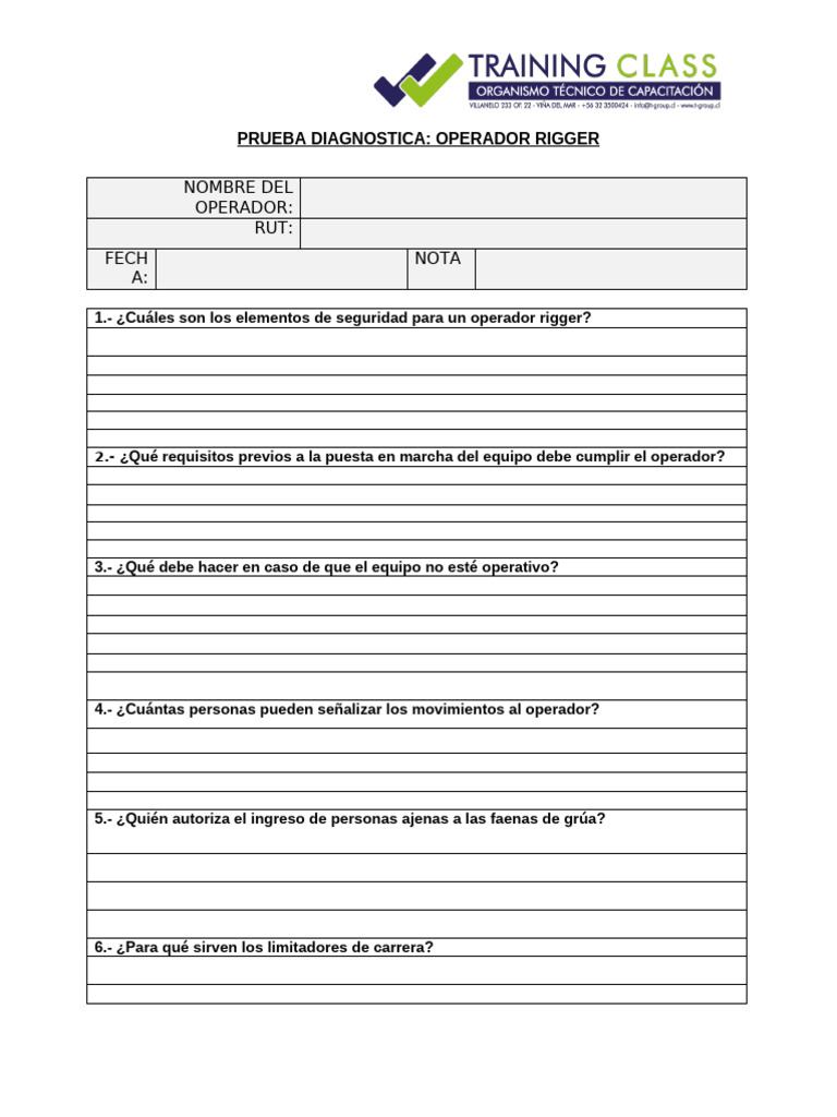 PRUEBA RIGGER (Diagnostico) | PDF