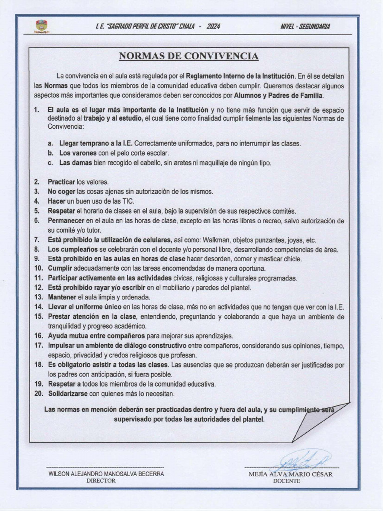 Normas de Convivencia en El Aula | PDF