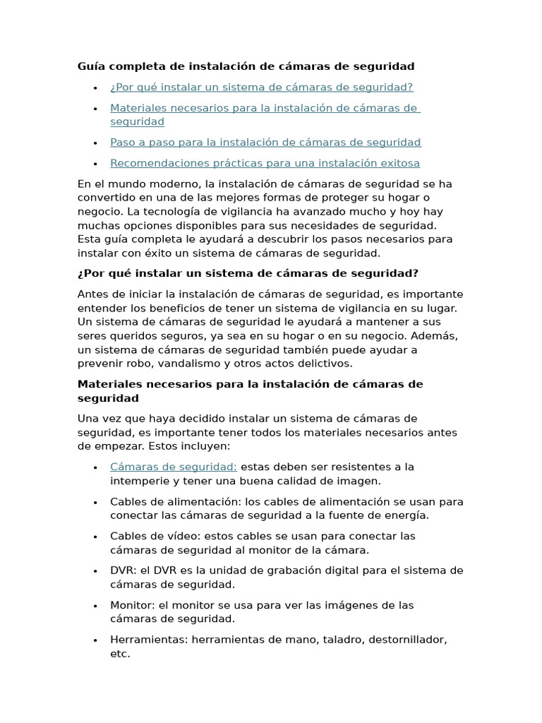 Guía de Instalación de Cámaras de Seguridad | PDF | Circuito cerrado de ...