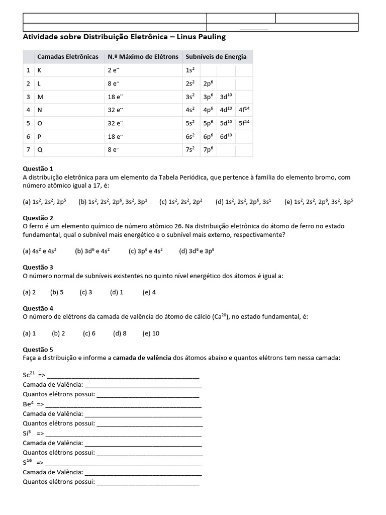 Atividade de Distribuição Eletrônica 9º Ano | PDF | Bandas de valência ...