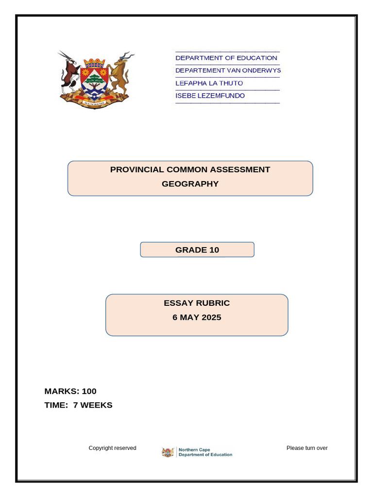 Grade 10 Geography Essay Rubric 2025 | PDF | Cognitive Science | Human ...