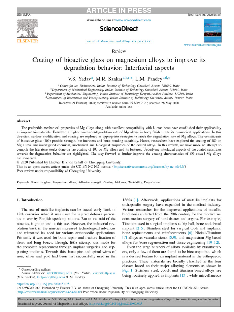 Bioactive Glass Coating on Magnesium Alloys | PDF | Sputtering ...