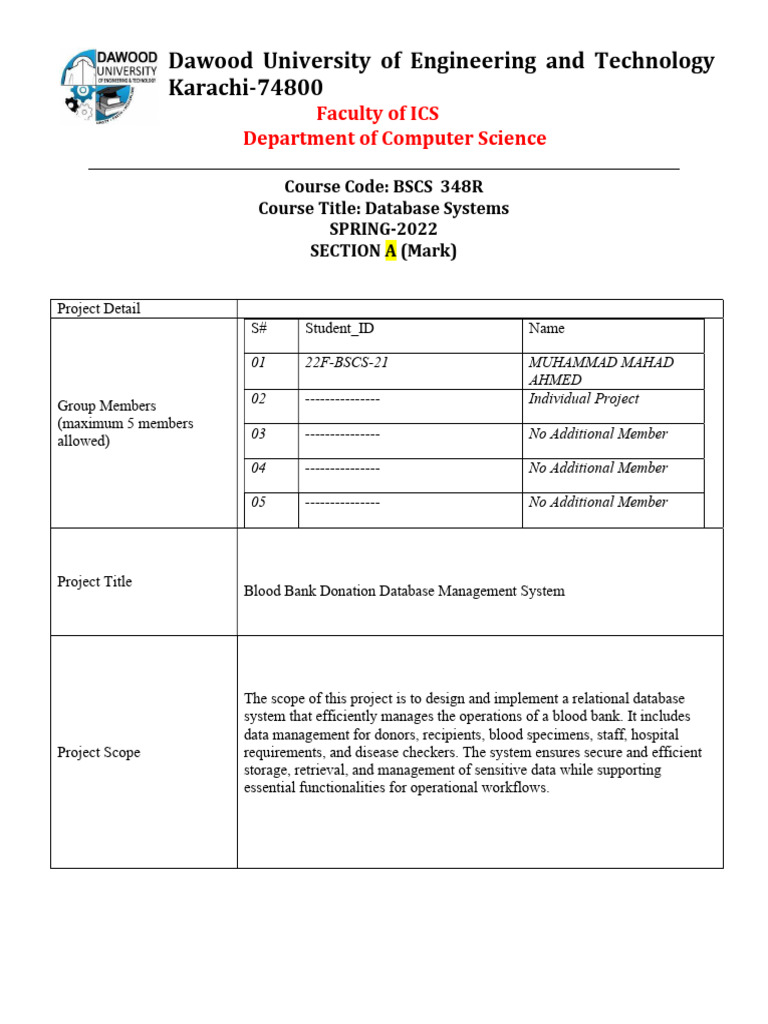 22f-Bscs-21 Database Systems Semester Project | PDF | Databases | My Sql