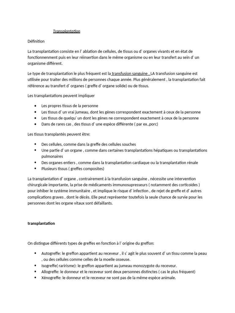 Définition et types de transplantation | PDF | Greffe d'organe | Don d ...