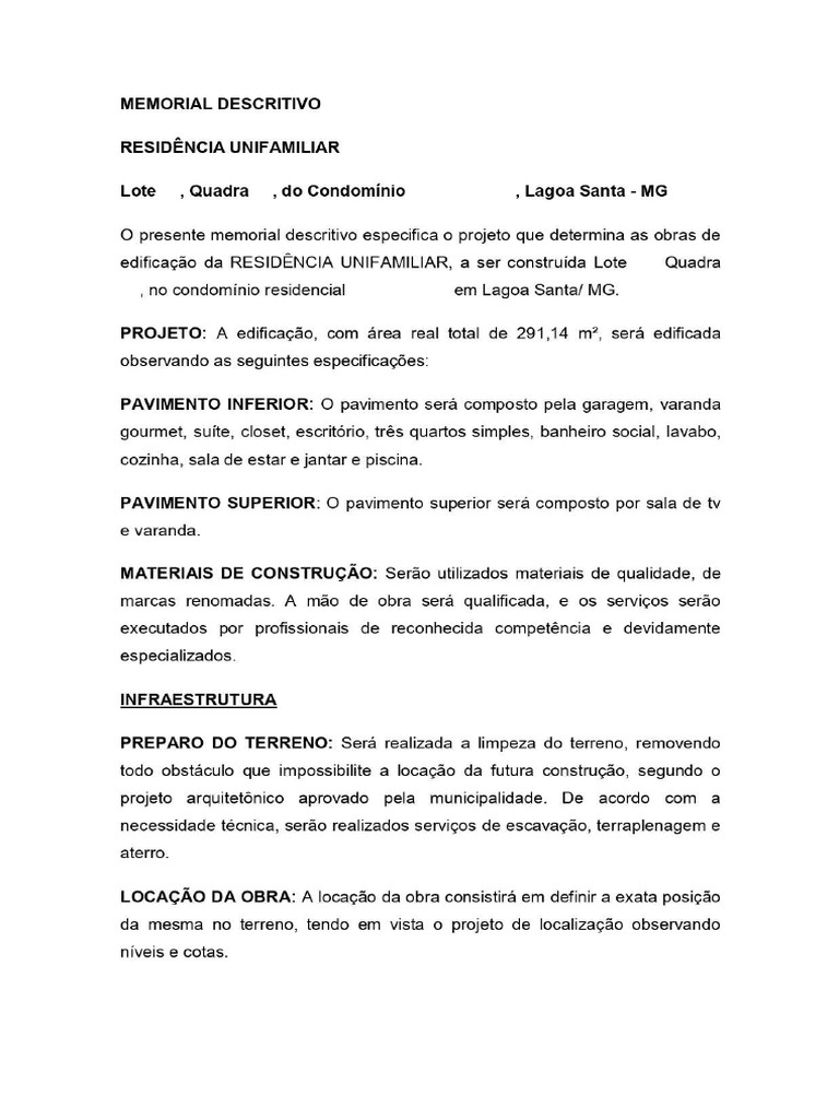 Memorial Descritivo Modelo | PDF
