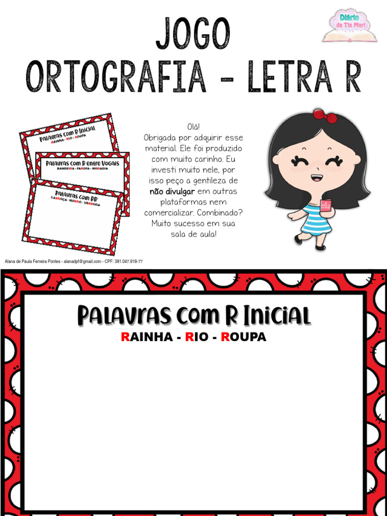 Jogo de Ortografia: Letra R | PDF