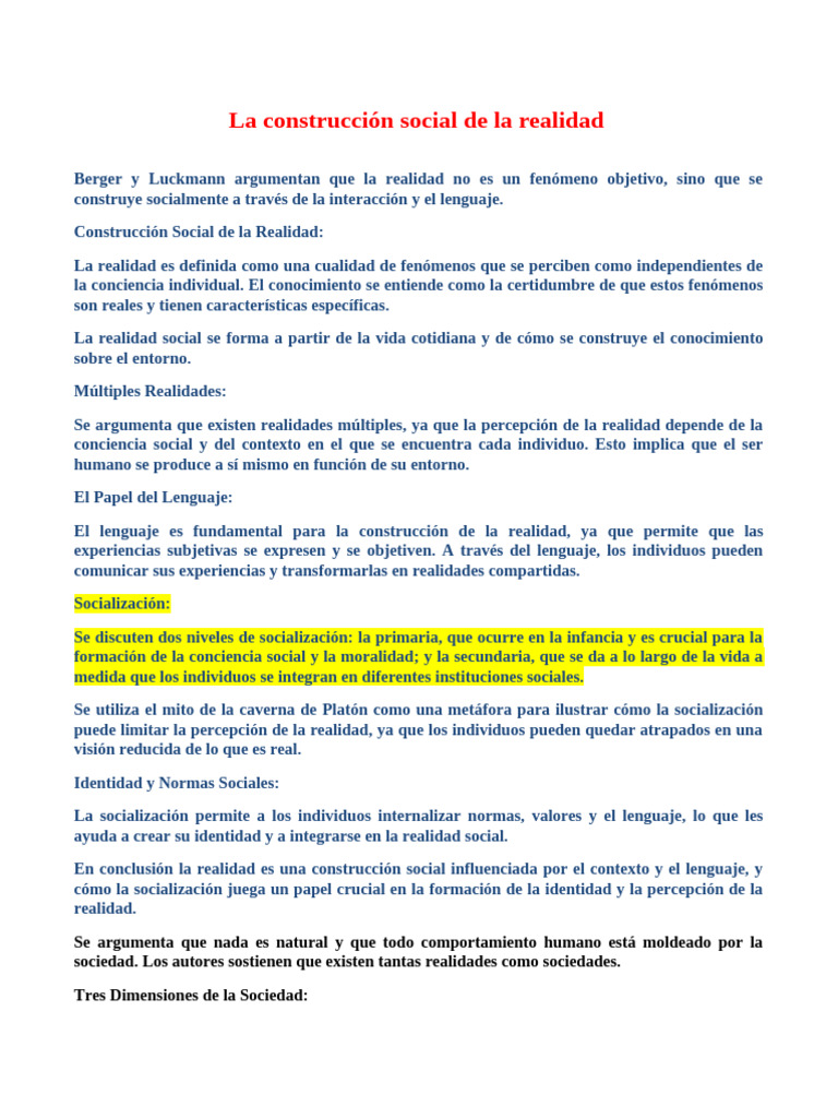 La Construcción Social de La Realidad | PDF | Socialización | Sociedad