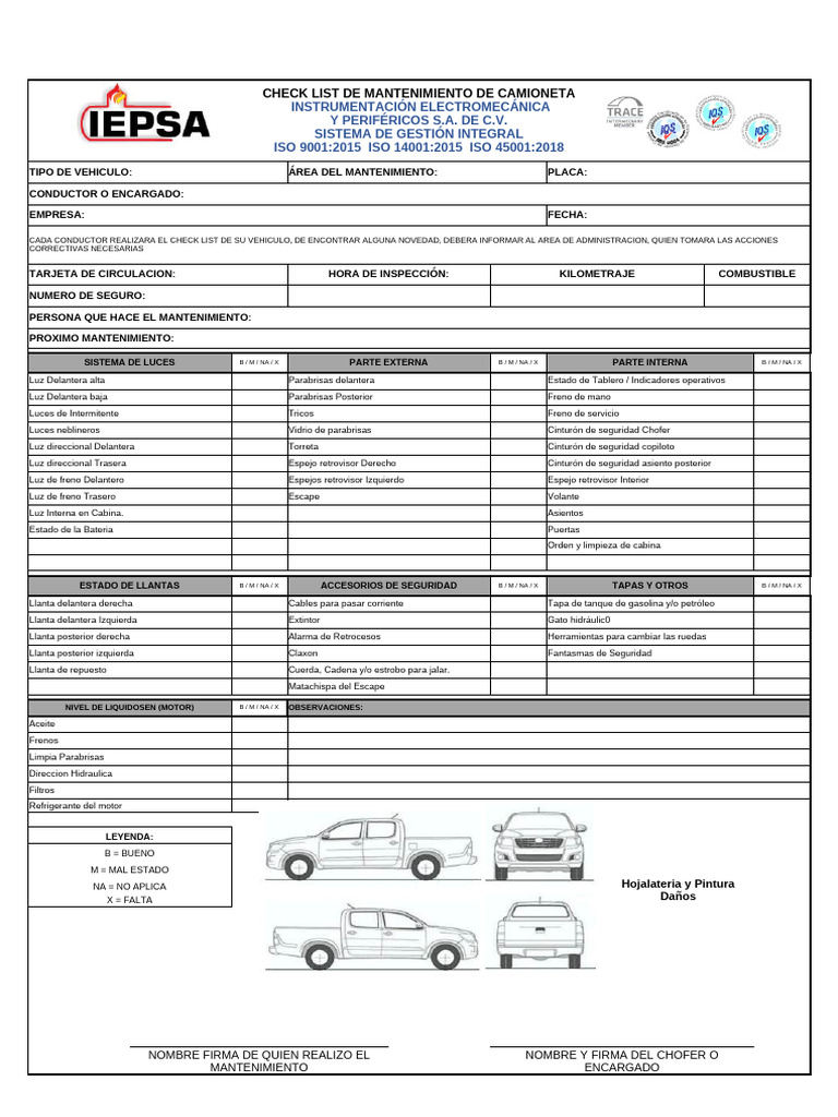 Checklist de Mantenimiento de Vehículos | PDF | Tanques | Tecnologías ...
